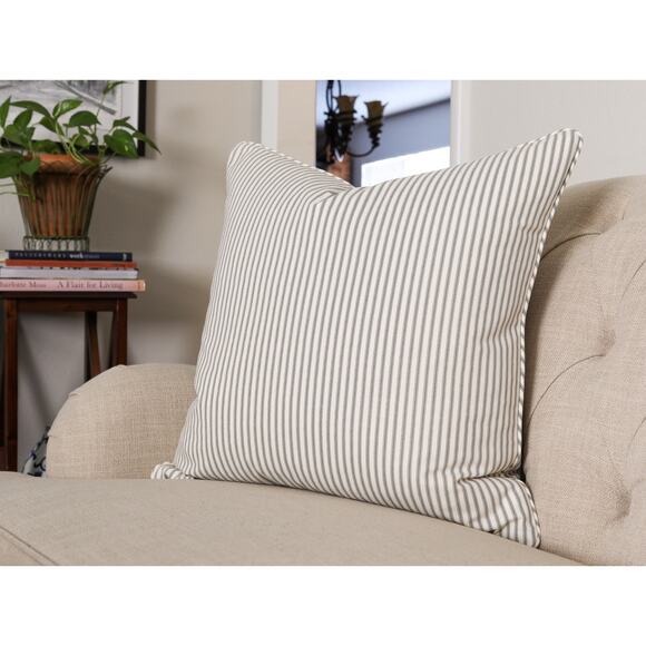 Handmade Pillow COVER ONLY Beige Ticking Stripe Farmhouse Cottage Decor 22x22 - Picture 2 of 5